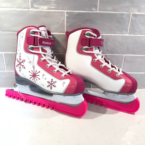 Reebok Other - Reebok Girls Pink & White Glitter Girl Snowflake Figure Skates Ice-skates Guards
